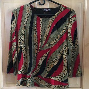 Brittany Black Top Contemporary Art To wear Red Black 3/4 Sleeve - 1X